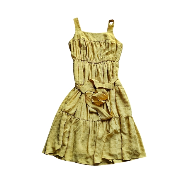 Slate & Willow yellow tiered sundress wide straps lined belted Size 8 Sun Dress - Picture 4 of 8